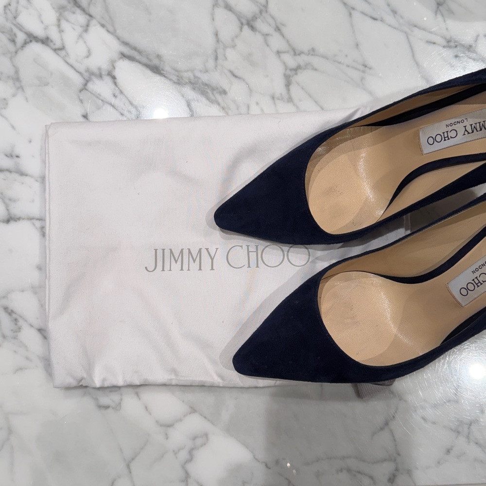 JIMMY CHOO Romy 100 Suede Pumps,
Navy Blue 38.5 - Picture 16 of 17